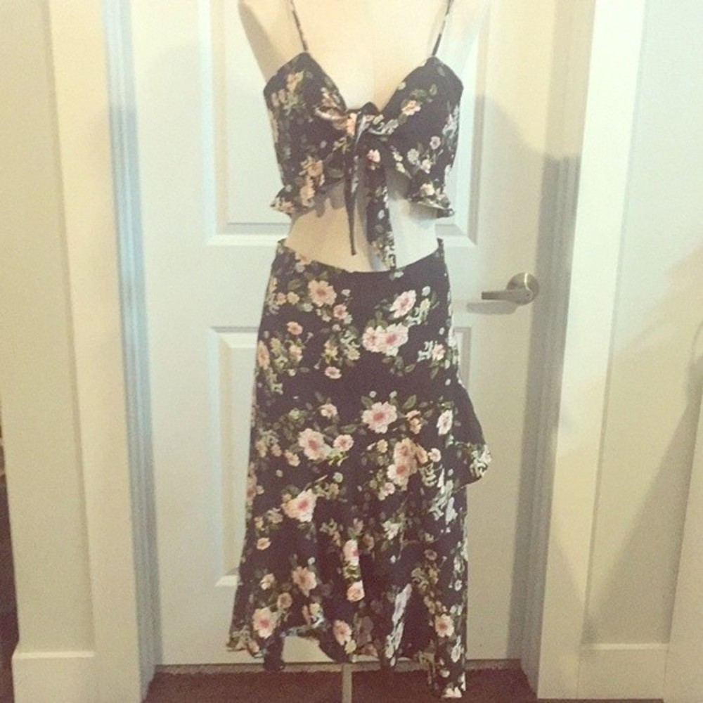 Floral Midi Tie Front Cut-Out Summer Dress